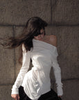 WARDEN EDGE Draped Off-Shoulder Ruched Long Sleeve Top