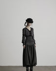 DOINDULGE V-Neck Smocked-Waist Long-Sleeve Blouse