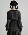 DOINDULGE V-Neck Smocked-Waist Long-Sleeve Blouse
