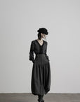 DOINDULGE V-Neck Smocked-Waist Long-Sleeve Blouse