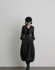 DOINDULGE V-Neck Smocked-Waist Long-Sleeve Blouse