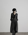 DOINDULGE V-Neck Smocked-Waist Long-Sleeve Blouse