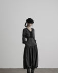 DOINDULGE V-Neck Smocked-Waist Long-Sleeve Blouse