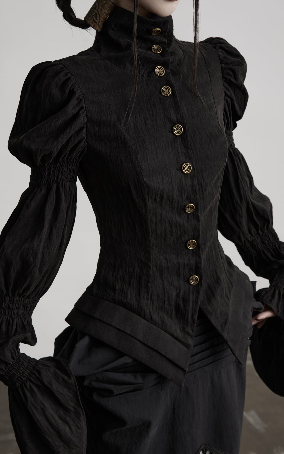 DOINDULGE Victorian High-Neck Puff-Sleeve Blouse