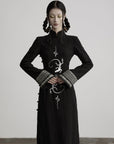 DOINDULGE Mandarin Collar Frog Button Maxi Dress