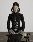 DOINDULGE Mandarin Collar Frog Button Maxi Dress