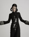 DOINDULGE Mandarin Collar Frog Button Maxi Dress