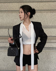 Hydrae Sequin Tweed Sculpted-Waist Deep V-Neck Tailored Fit Blazer