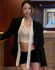 Hydrae Sequin Tweed Sculpted-Waist Deep V-Neck Tailored Fit Blazer