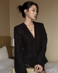 Hydrae Sequin Tweed Sculpted-Waist Deep V-Neck Tailored Fit Blazer