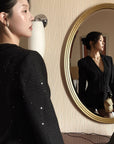 Hydrae Sequin Tweed Sculpted-Waist Deep V-Neck Tailored Fit Blazer