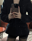 Hydrae Sequin Tweed Sculpted-Waist Deep V-Neck Tailored Fit Blazer