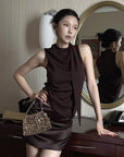 Hydrae Glossy Satin High Waist Asymmetric Mini Skirt