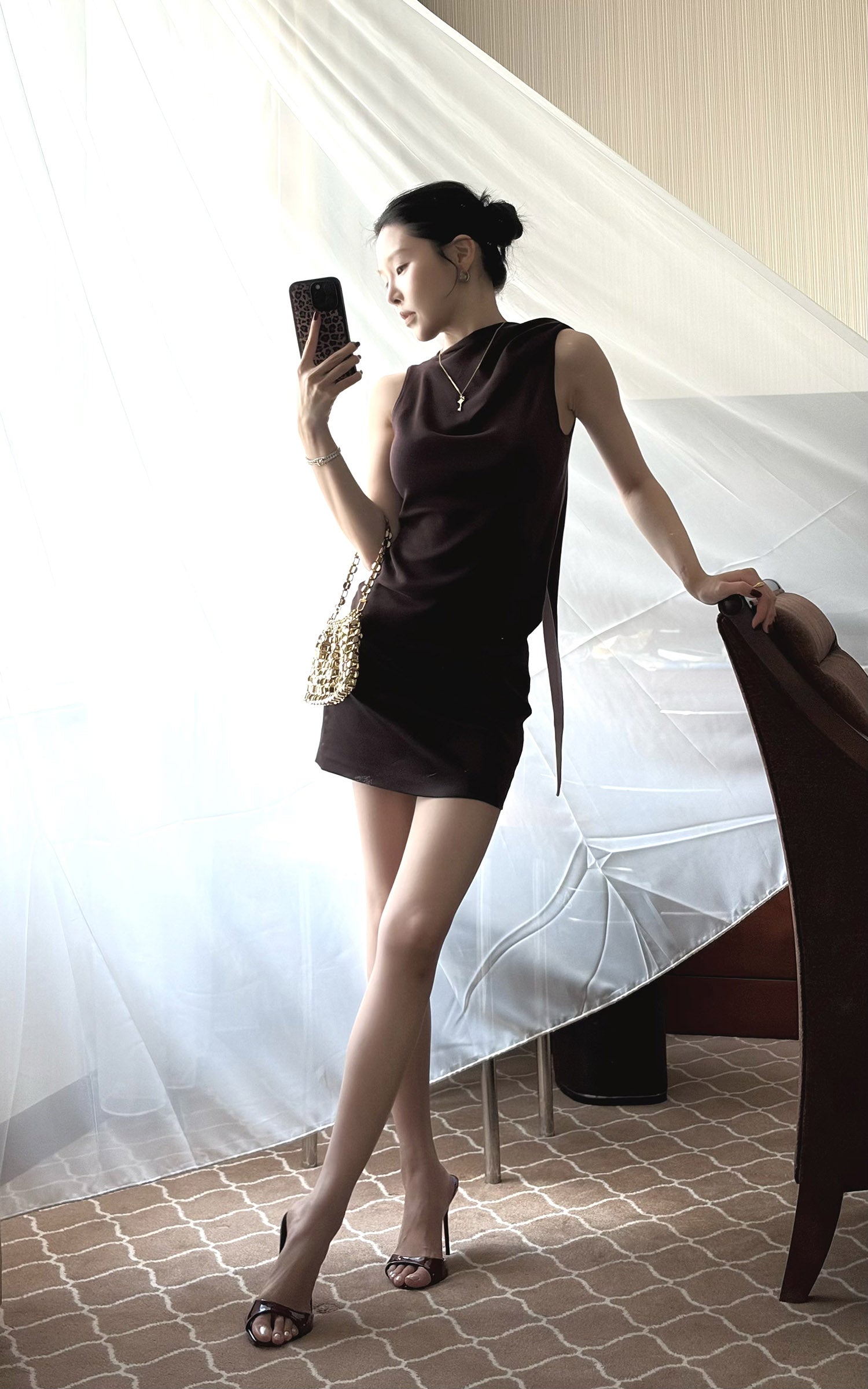 Hydrae Glossy Satin High Waist Asymmetric Mini Skirt