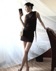 Hydrae Glossy Satin High Waist Asymmetric Mini Skirt