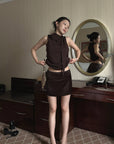Hydrae Glossy Satin High Waist Asymmetric Mini Skirt