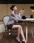 Hydrae Sheer Embroidered Tie-Front Blouse with Voluminous Sleeves