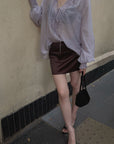 Hydrae Sheer Embroidered Tie-Front Blouse with Voluminous Sleeves