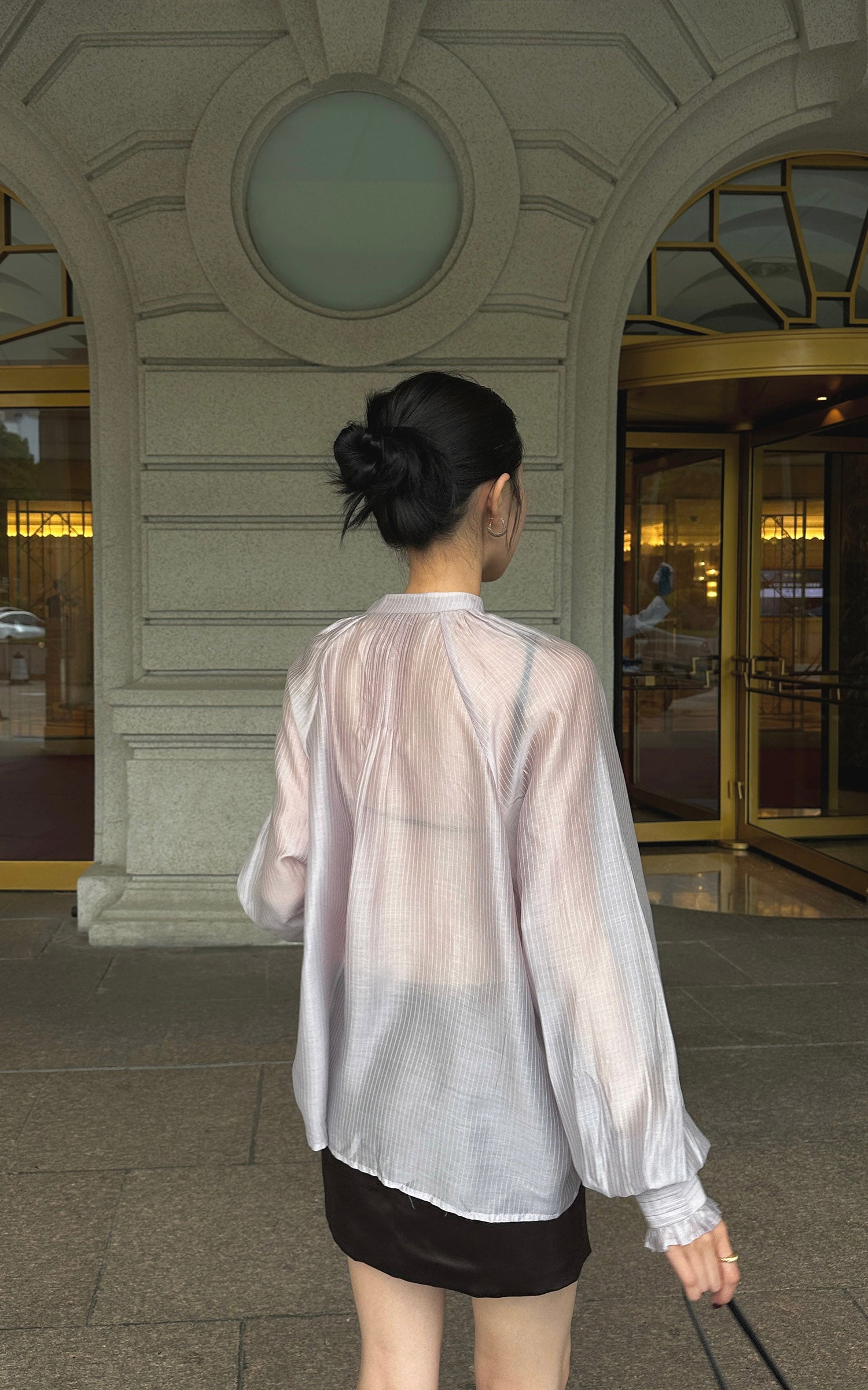 Hydrae Sheer Embroidered Tie-Front Blouse with Voluminous Sleeves