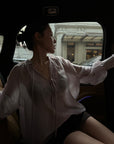 Hydrae Sheer Embroidered Tie-Front Blouse with Voluminous Sleeves