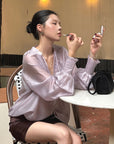 Hydrae Sheer Embroidered Tie-Front Blouse with Voluminous Sleeves