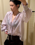 Hydrae Sheer Embroidered Tie-Front Blouse with Voluminous Sleeves