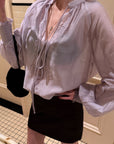 Hydrae Sheer Embroidered Tie-Front Blouse with Voluminous Sleeves