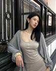 Hydrae Soft Sheer Knit Camisole & Low-Rise Floor-Length Column Skirt Two-Piece Set