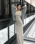 Hydrae Soft Sheer Knit Camisole & Low-Rise Floor-Length Column Skirt Two-Piece Set