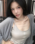 Hydrae Soft Sheer Knit Camisole & Low-Rise Floor-Length Column Skirt Two-Piece Set