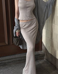 Hydrae Soft Sheer Knit Camisole & Low-Rise Floor-Length Column Skirt Two-Piece Set