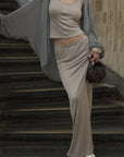 Hydrae Soft Sheer Knit Camisole & Low-Rise Floor-Length Column Skirt Two-Piece Set