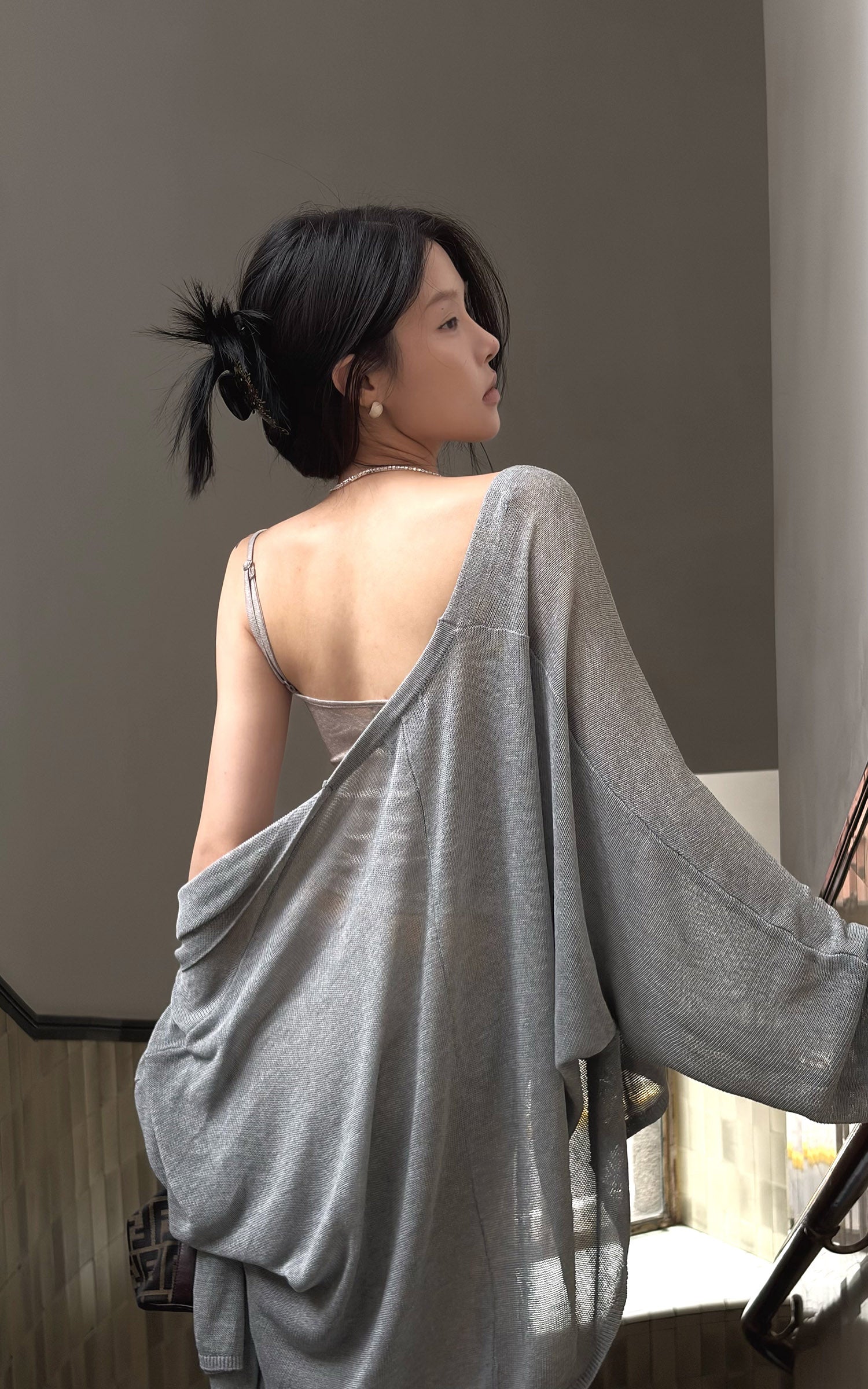 Hydrae Soft Sheer Knit Camisole &amp; Low-Rise Floor-Length Column Skirt Two-Piece Set