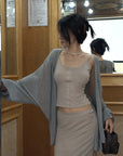 Hydrae Soft Sheer Knit Camisole & Low-Rise Floor-Length Column Skirt Two-Piece Set