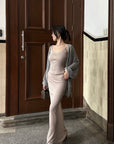 Hydrae Soft Sheer Knit Camisole & Low-Rise Floor-Length Column Skirt Two-Piece Set