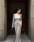 Hydrae Soft Sheer Knit Camisole & Low-Rise Floor-Length Column Skirt Two-Piece Set