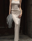 Hydrae Soft Sheer Knit Camisole & Low-Rise Floor-Length Column Skirt Two-Piece Set