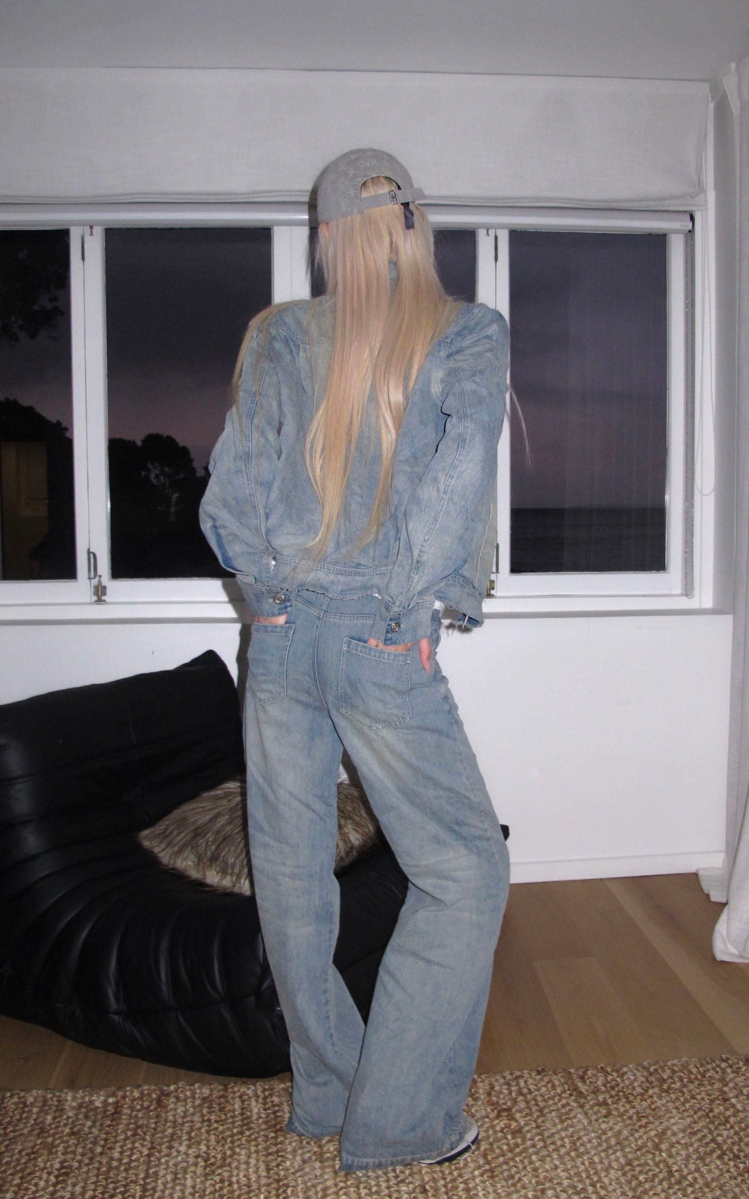Rase le sol Veste en jean délavée &amp; Ensemble pantalon large