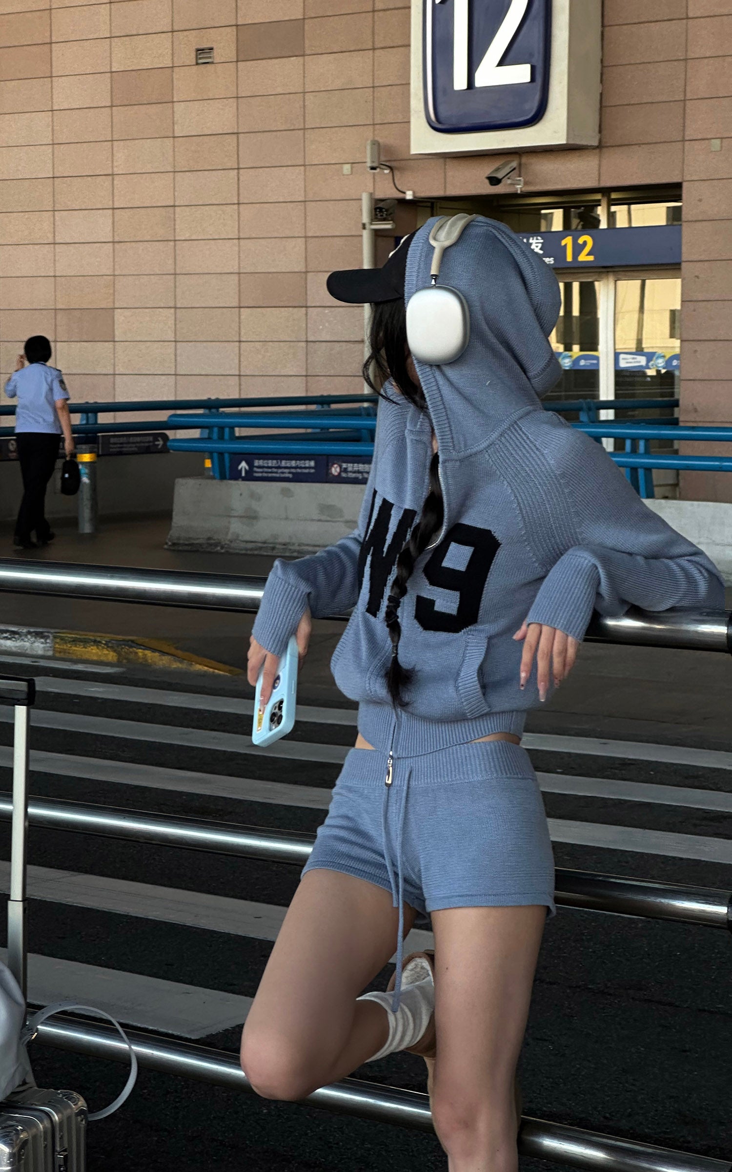 WARDEN EDGE W9 Intarsia Wool Knit Zip Hoodie &amp; Shorts Set
