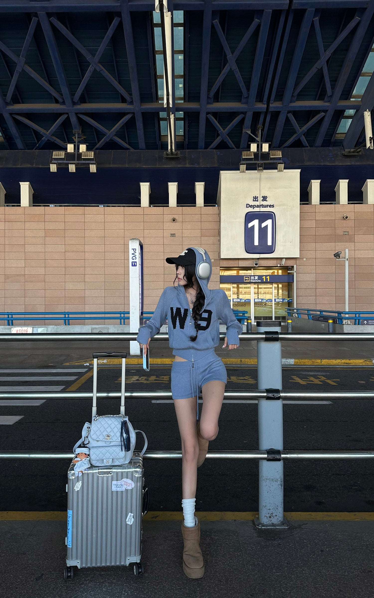 WARDEN EDGE W9 Intarsia Wool Knit Zip Hoodie &amp; Shorts Set