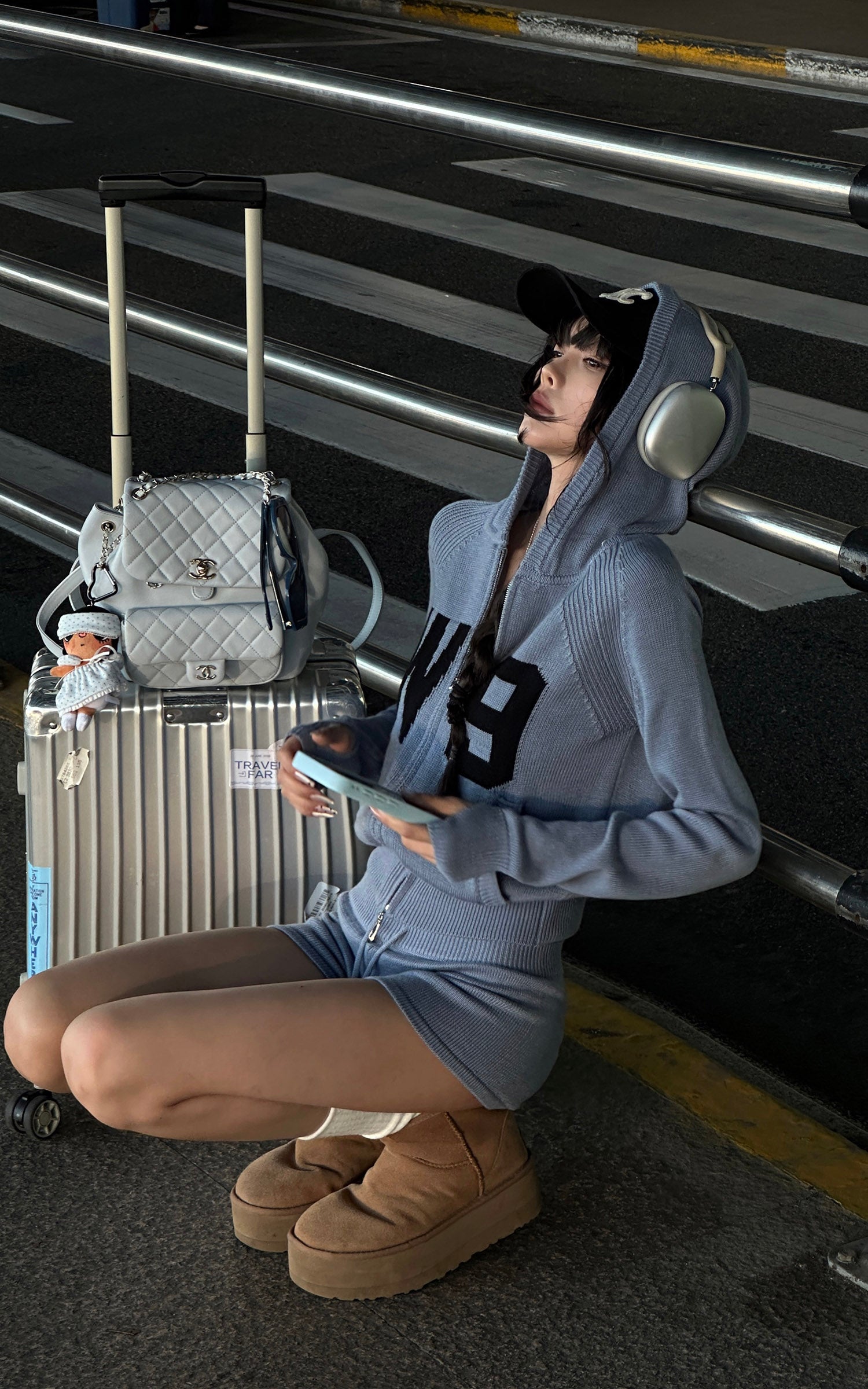 WARDEN EDGE W9 Intarsia Wool Knit Zip Hoodie &amp; Shorts Set