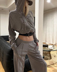 Rase le sol Sweat à capuche zippé imprimé & Ensemble pantalon de survêtement à jambe large