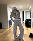 Rase le sol Sweat à capuche zippé imprimé & Ensemble pantalon de survêtement à jambe large