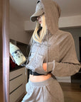Rase le sol Sweat à capuche zippé imprimé & Ensemble pantalon de survêtement à jambe large