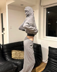 Rase le sol Sweat à capuche zippé imprimé & Ensemble pantalon de survêtement à jambe large