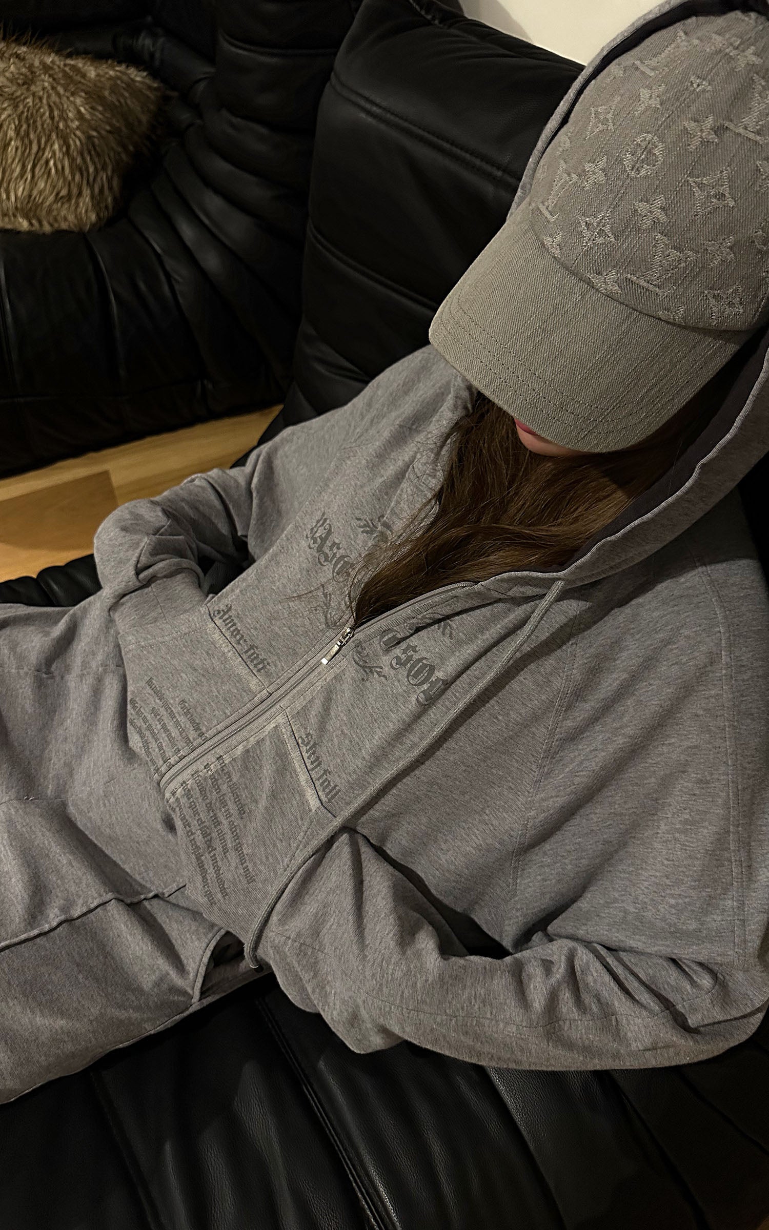 Rase le sol Sweat à capuche zippé imprimé &amp; Ensemble pantalon de survêtement à jambe large