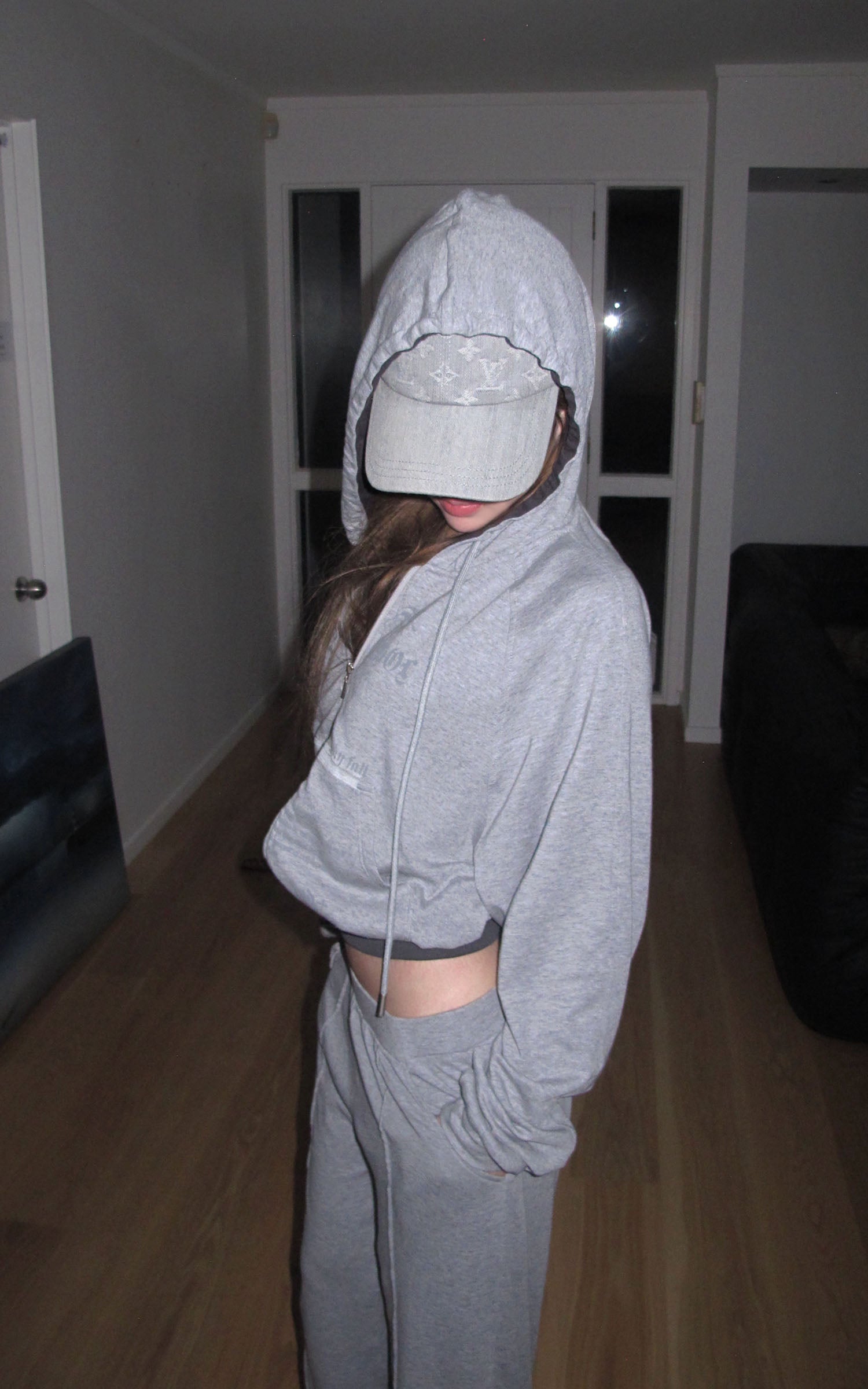 Rase le sol Sweat à capuche zippé imprimé &amp; Ensemble pantalon de survêtement à jambe large