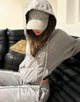 Rase le sol Sweat à capuche zippé imprimé & Ensemble pantalon de survêtement à jambe large