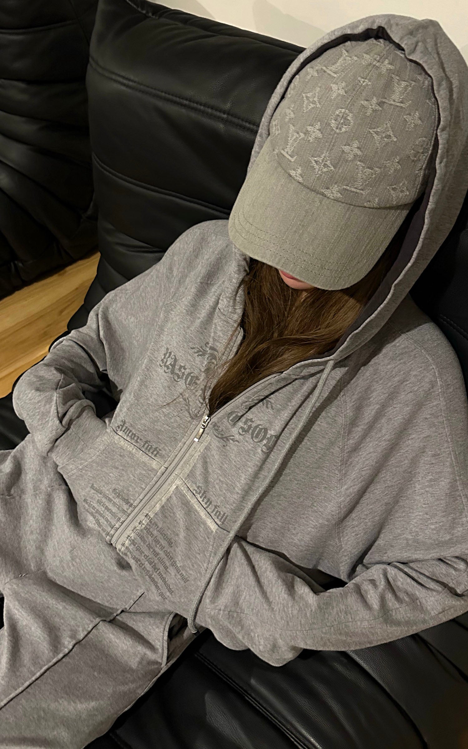 Rase le sol Sweat à capuche zippé imprimé &amp; Ensemble pantalon de survêtement à jambe large