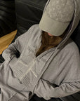 Rase le sol Sweat à capuche zippé imprimé & Ensemble pantalon de survêtement à jambe large